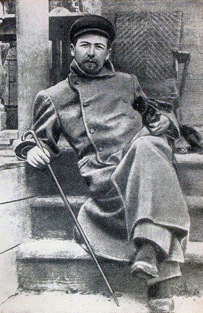 Чехов в Мелихове с таксой Хиной, 1897